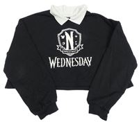 Černá crop mikina s nápisem a límečkem - Wednesday H&M