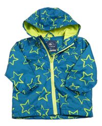 Petrolejovo-neonová šusťáková jarní bunda s hvězdičkami a kapucí George