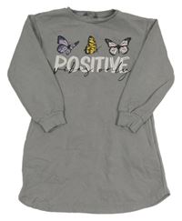 Šedé teplákové šaty s motýlky a nápisem max