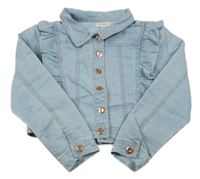 Světlemodrá crop riflová bunda s volánky 