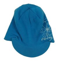 Tyrkysová pletená čepice s výšivkou 