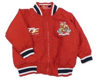 Červená šusťáková lehce zateplená bunda s obrázkem 