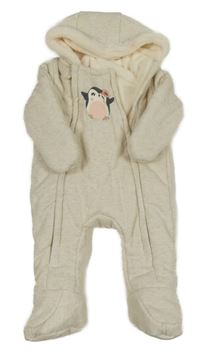 Světlebéžová melírovaná tepláková zateplená kombinéza s tučňákem a kapucí orchestra