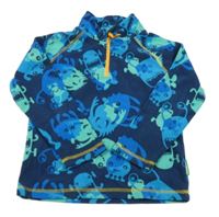 Tmavomodro-zelená fleecová mikina s příšerkami 