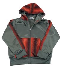 Šedo-červená sportovní propínací mikina s kapucí 