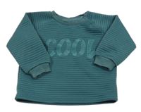 Zelenomodrá žebrovaná mikina s nápisem 