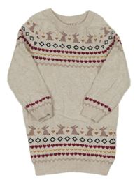 Pudrové vzorované pletené šaty s králíky Primark