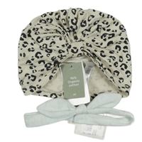 Nové - 2 set - béžovo-černá leopardí turbanová čepice + světlemodrá melírovaná čelenka 