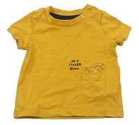 Okrové tričko s kapsou s dinosaurem zn. C&A