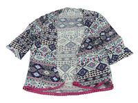 Bílo-tmavomodro-růžový vzorovaný lehký cardigan Yd.