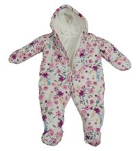 Bílá šusťáková květovaná zimní kombinéza s kapucí Mothercare
