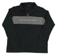 Černo-bílé polo triko s kostkovaným pruhem a nápisem River Island