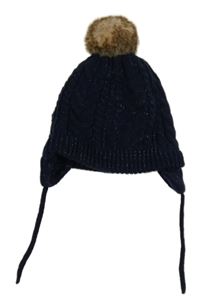 Tmavomodrá třpytivá čepice s bambulí C&A