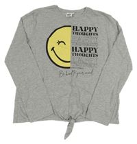 Šedé triko s nápisy a smajlíkem 