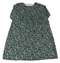 Tmavomodro-zeleno-oranžové květované šaty Vertbaudet