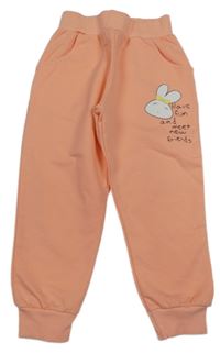 Lososové tepláky s nápisem a králíčkem 