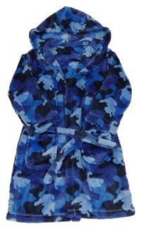 Modro-tmavomodrý army plyšový župan s kapucí M&S