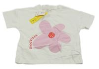 Nové - Bílé tričko s květem 