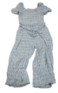 Světlemodro-bílý pruhovaný kalhotový overal s páskem F&F
