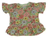 Zeleno-růžovo-modro-žluté květované tričko Matalan