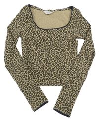 Béžovo-hnědé žebrované crop triko s leopardím vzorem H&M