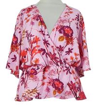 Dámská růžovo-červená květovaná peplum halenka Quiz