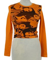 Dámské oranžové crop triko s potiskem Shein 