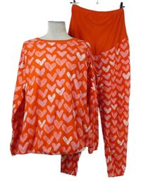 Dámské červené srdíčkované plyšové těhotenské pyžamo Next 