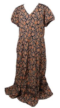 Dámské tmavomodro-červené květované dlouhé šaty Brakeburn 