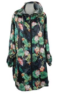 Dámský tmavomodro-barevný květovaný šusťákový kabát s kapucí Chillin 