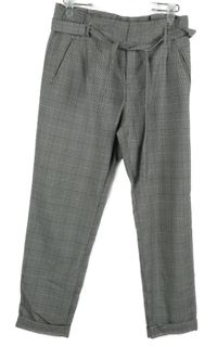 Dámské černo-bílé kostkované paper bag kalhoty s páskem Zara