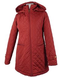 Dámský tmavočervený prošívaný šusťákový zateplený kabát s kapucí 