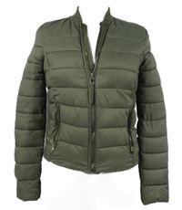Dámská khaki šusťáková crop zateplená bunda Bershka 
