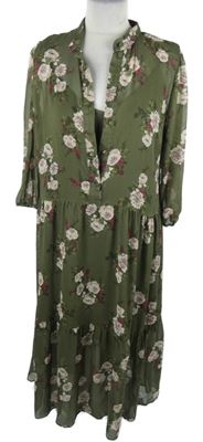 2set - Dámské khaki květované šifonové midi košilové šaty + spodnička New Look 