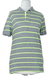 Pánské šedo-neonově zelené pruhované polo tričko Topman 