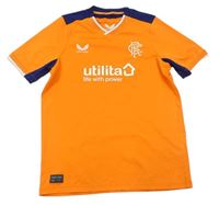 Oranžovo-tmavomodré sportovní tričko s nápisem 