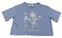 Modré crop tričko s kytičkami H&M