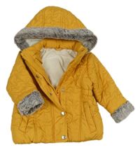 Žlutá šusťáková prošívaná zateplená bunda s kapucí Dunnes