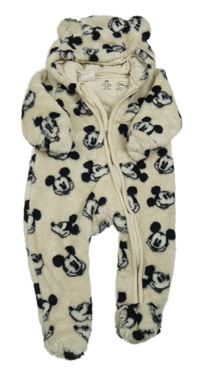 Béžová chlupatá podšitá kombinéza s Mickey Mousem a kapucí H&M