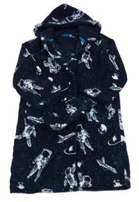 Tmavomodrý chlupatý župan s kosmonauty a kapucí Bluezoo