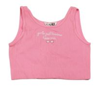 Neonově růžový žebrovaný crop top s nápisem Pep&Co