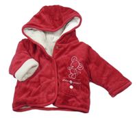 Červená sametová zateplená propínací mikina s myškou a kapucí 