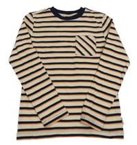 Béžovo-černo-oranžové pruhované triko 