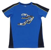 Modro-tmavomodré sportovní funkční tričko s potiskem Crane