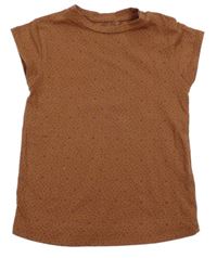 Hnědé tričko s puntíky a třešněmi 