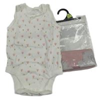Nové - 2 x body - bílé s květinami a včelkami + růžové F&F