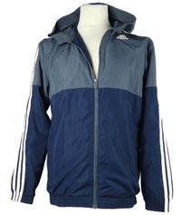 Pánská tmavomodro-šedá funkční šusťáková sportovní bunda s kapucí Adidas