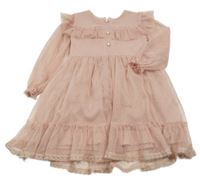 Starorůžové tylové šaty s perlovými knoflíčky