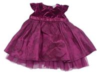 Purpurové šusťákové/sametové slavnostní šaty s květy 