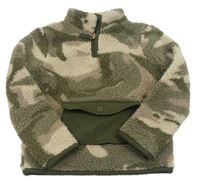 Khaki-béžová army huňatá mikina se stojáčkem 